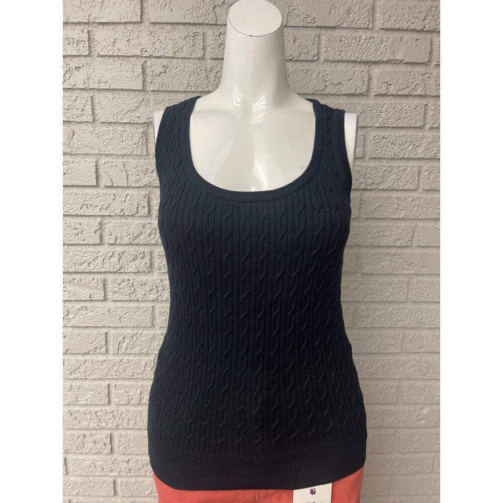 Talbots Women Black Sleeveless Cable Knit Tank Top Size S